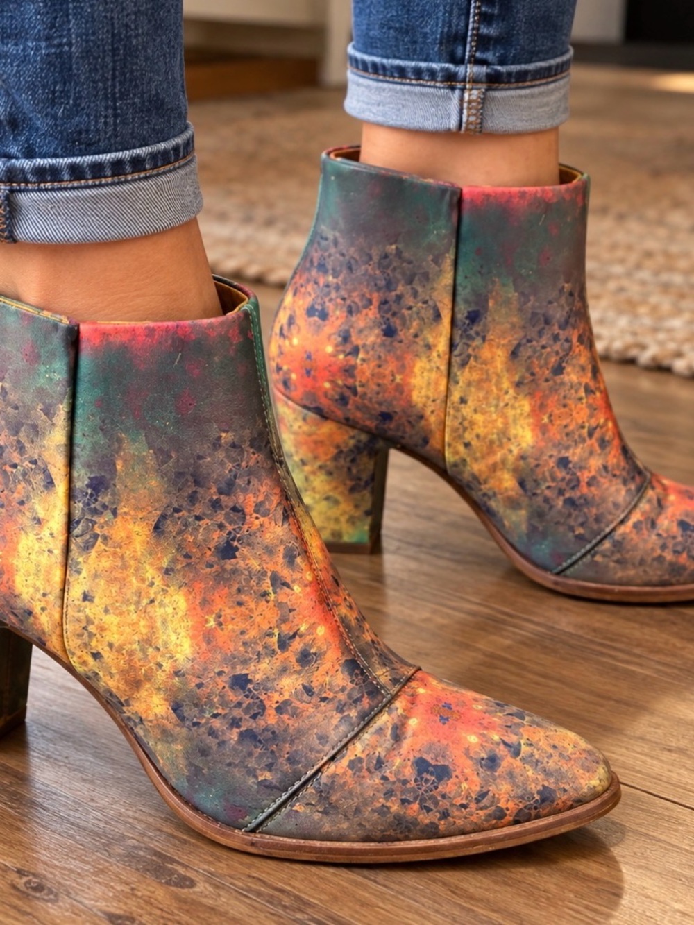 Miista Val Tex Galaxy Neptune Satin Women’s Size 39 US 8.5 Ankle Festival Boot